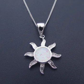 

White Fire Opal Pendants for Women Amazing Sun Shape Fashion 925 Sterling Silver Plated Pendant Charms for Gift without chain