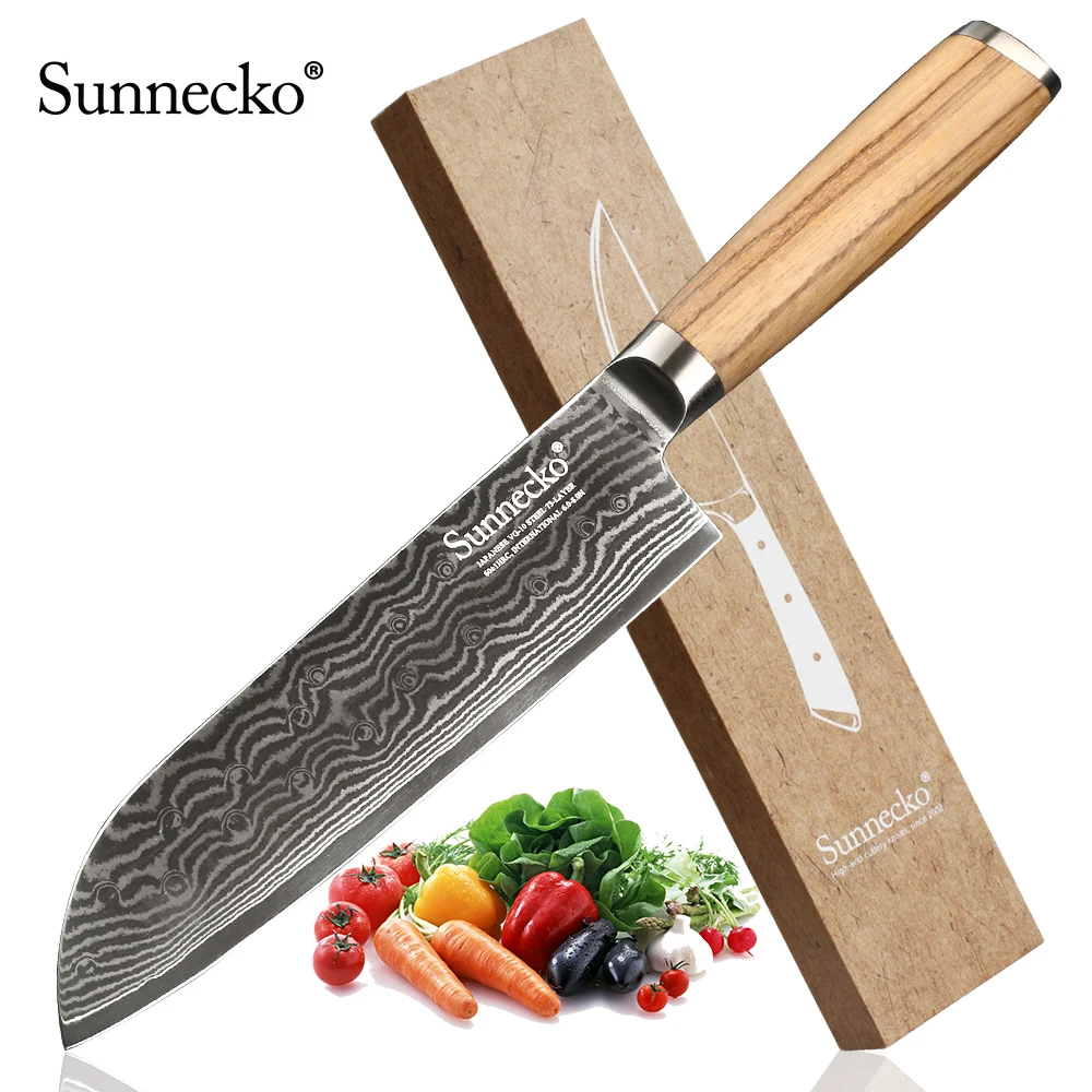 SUNNECKO 7 дюймов Damasucs Santoku нож японский VG10 стальное лезвие оригинальная деревянная