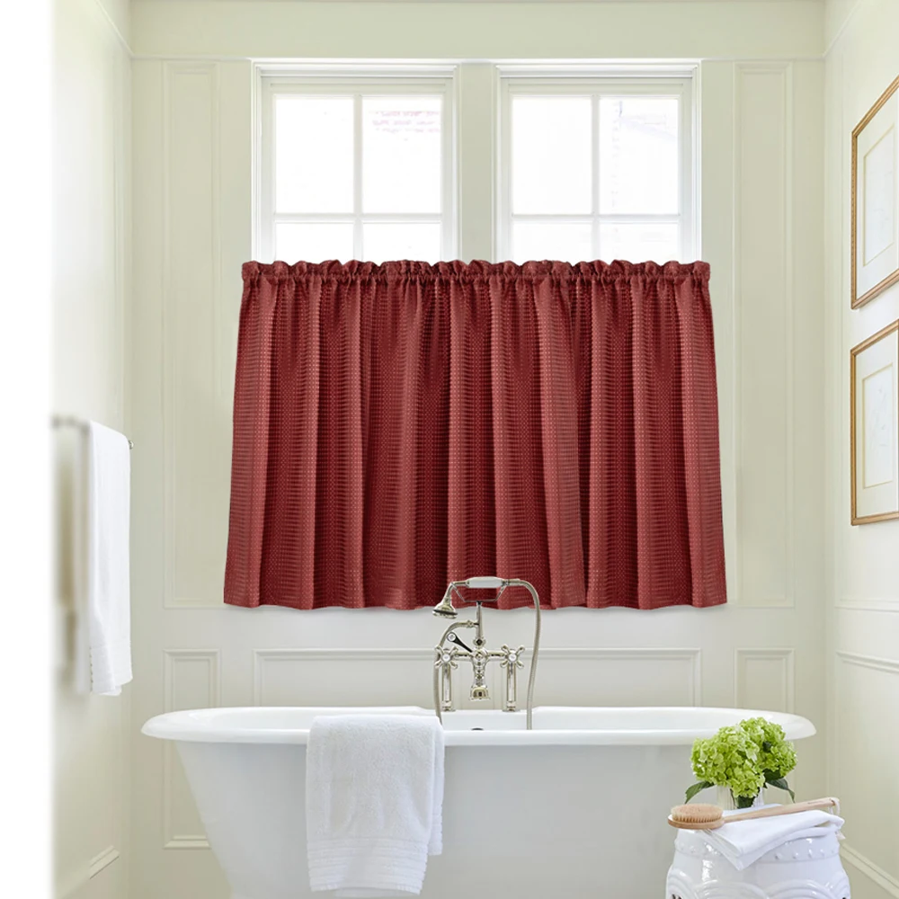 Water Proof Kitchen Curtain Set Waffle Weave Textured Window
