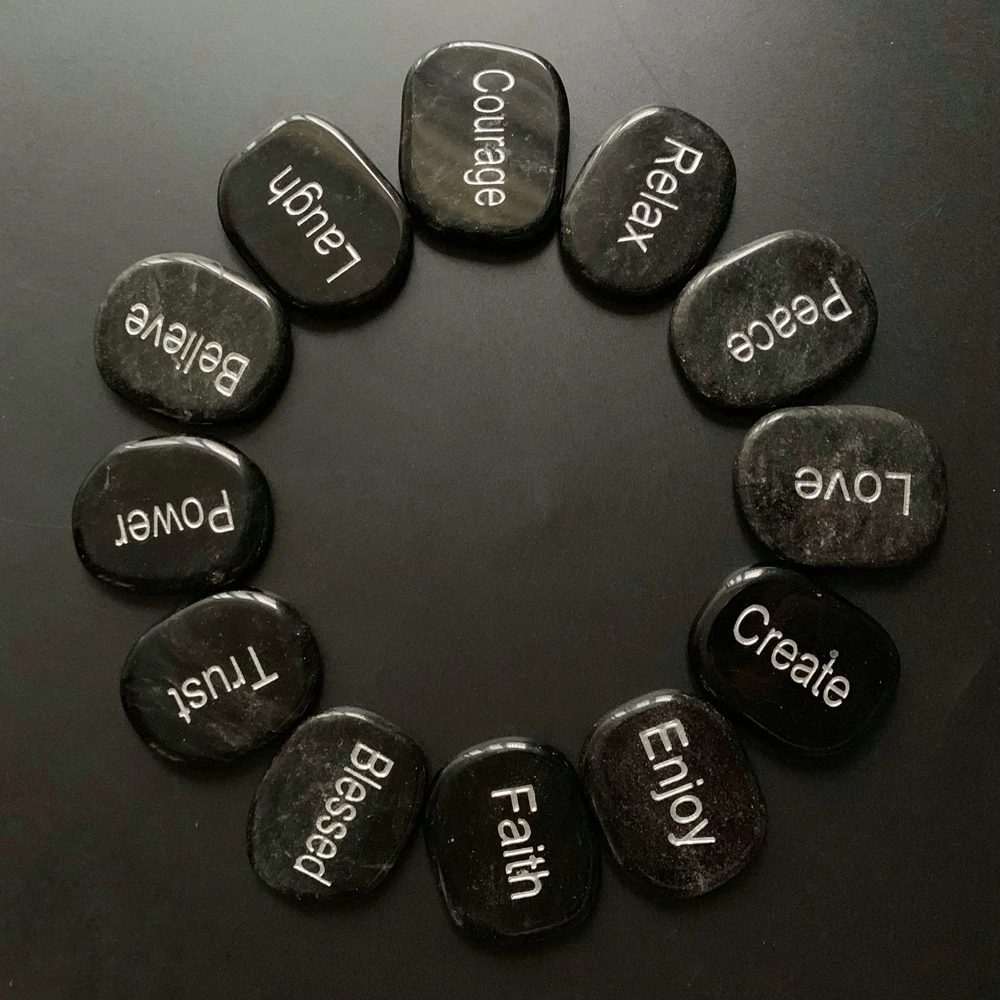 

Natural Palm Stones Crystals Polished Inspiration Words Quotes Letter Inspirational Healing Power Stone Black Obsidian