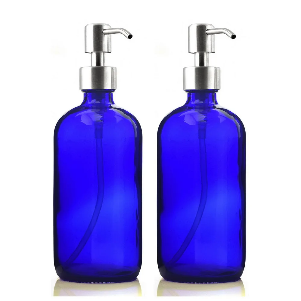 2 X 500ml Liquid Soap Dispenser 16 Oz Empty Cobalt Blue Glass Bottle w