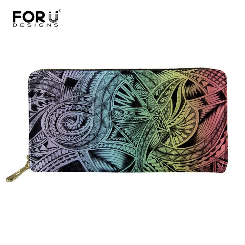 FORUDESIGNS женские длинные кошельки полинезийский кожаный кошелек на молнии Женский
