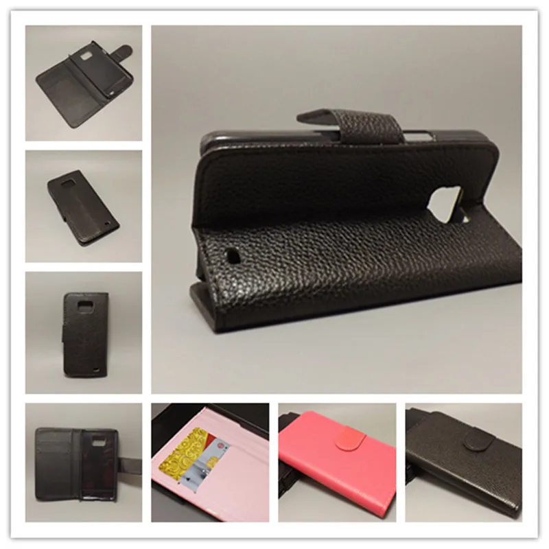 

For Samsung Galaxy S2 SII GT I9100 Galaxy S2 Plus i9105 Litchi leather case stand function for with 2 Card Holder and pouch slot