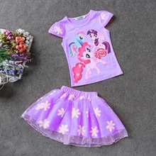 Новинка года; комплекты детской одежды Zomer Kinderkleding; футболка с изображением пони+ юбка-пачка; 2 предмета в комплекте; Детский Повседневный Спортивный комплект Pak Meisjes Kleding