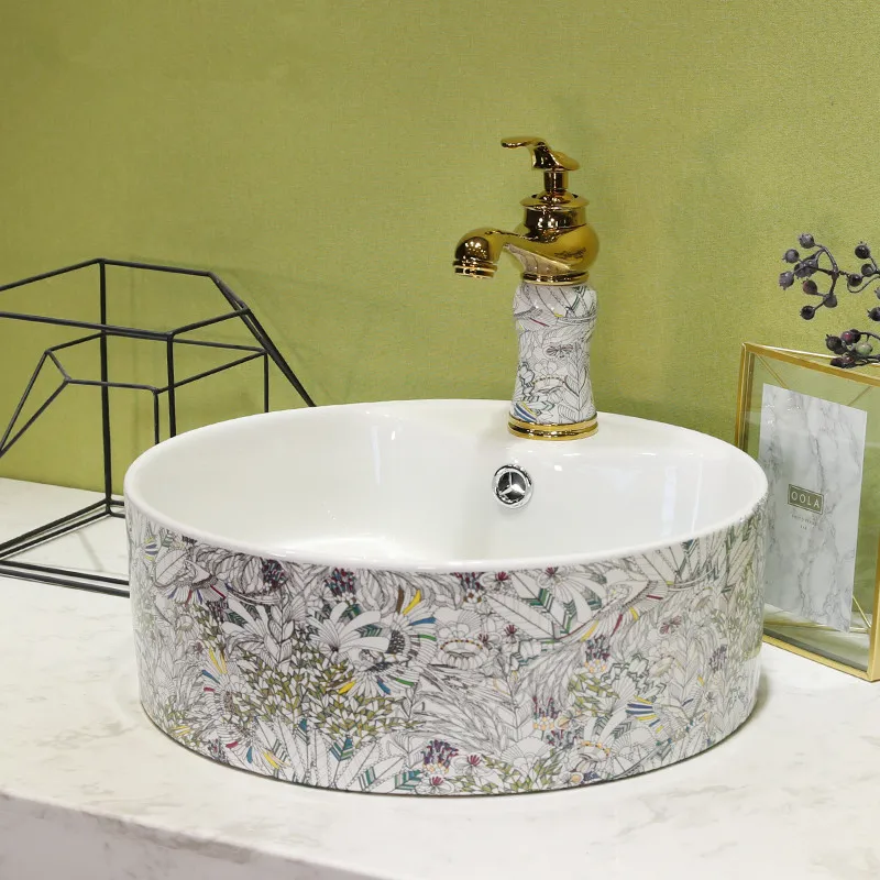 Europe Vintage Style Art Porcelain Counter top Basin Sink Handmade