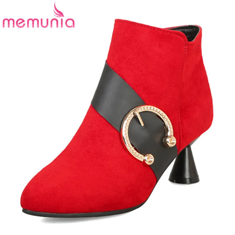

MEMUNIA 2020 new arrival ladies boots pointed toe with metal decoration ankle boots for women 5.5cm high heels party shoes