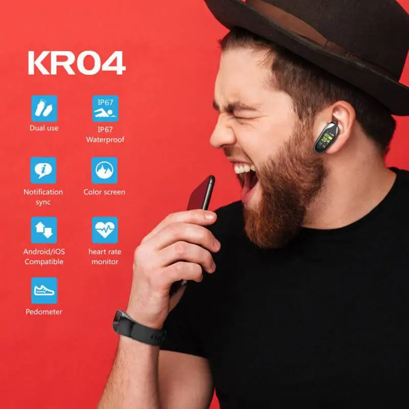 KR04 отдельный цветной экран Bluetooth монитор сердечного ритма водонепроницаемый спортивный браслет на запястье умный Браслет для IOS Xiaomi Band