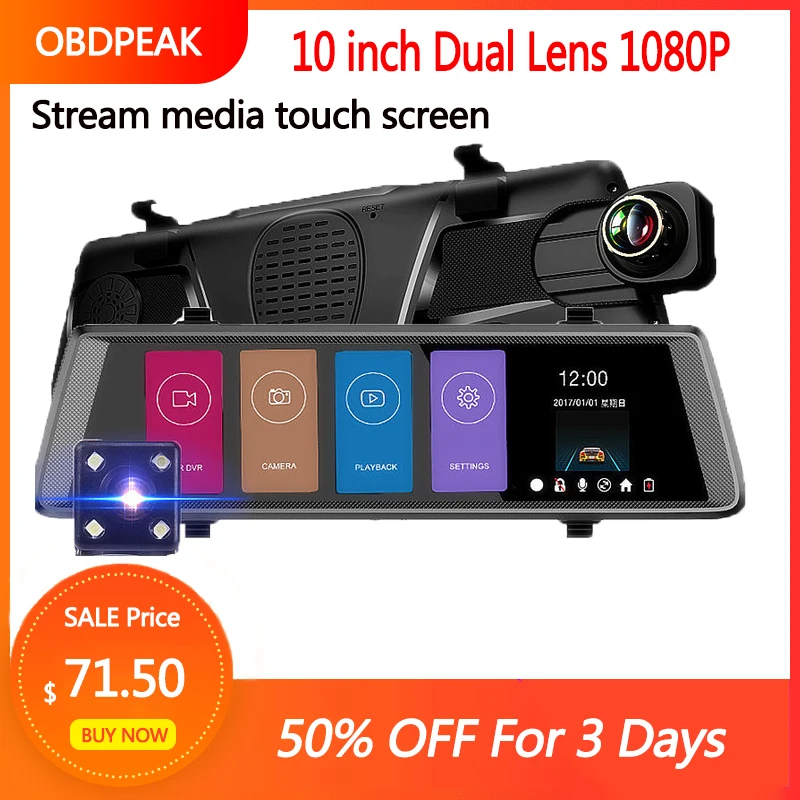  10 Inch Ips Touch Screen Car Dvr Carema Smart Rearview Mirror HD 1080P Dual-Lens Auto Recorder 170 