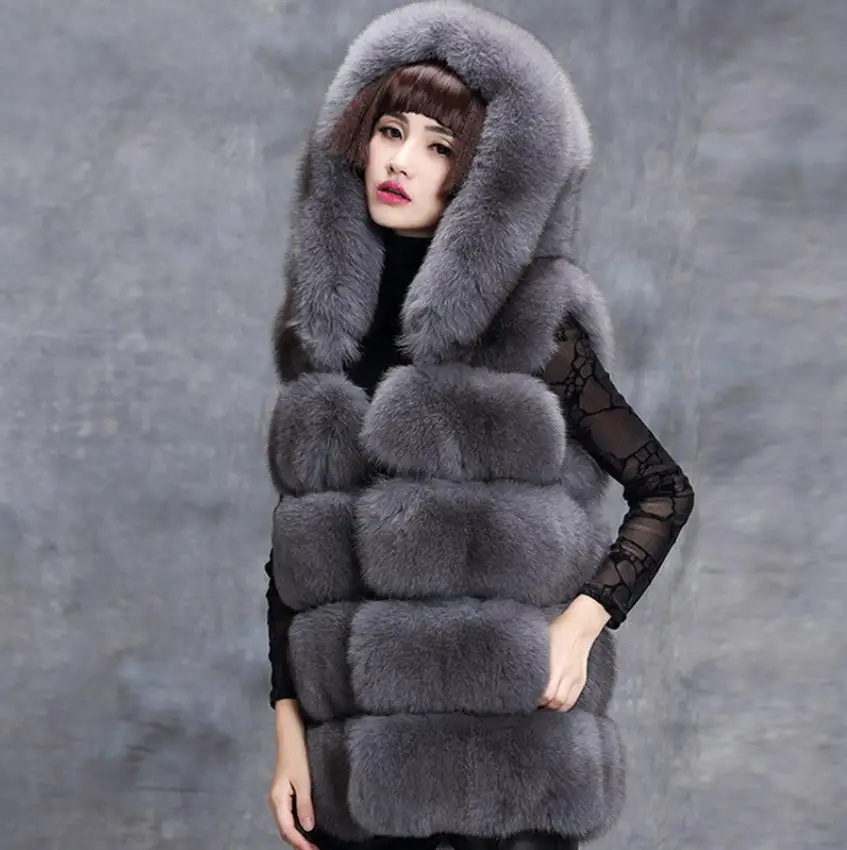 

S/6Xl Women Large Size Fake Fur Vest Coats Hooded Winter Autumn Female Fake Mink Fur Waistcoats Gilet Femme Plus Size Vest J2989