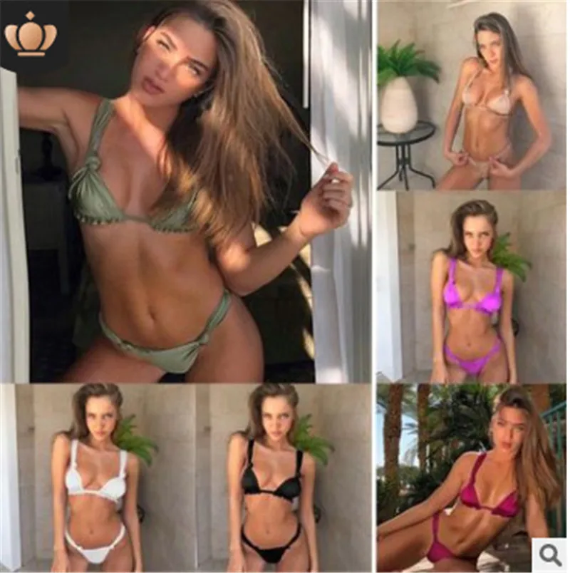 

Solid Color underwire bikini micro Swimsuits Women bathing costume Sexy ladies Push up Swimwear string Bikini Set 2019 swimwear
