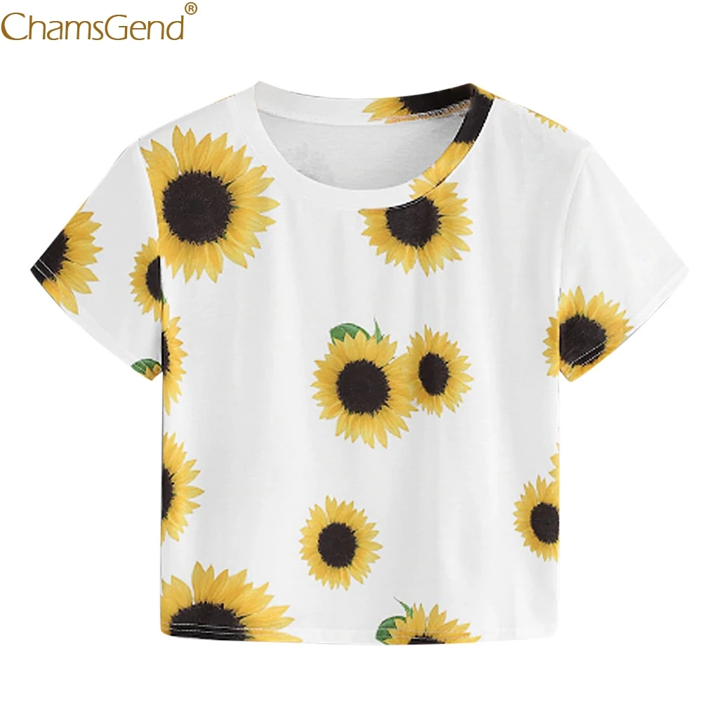 

Sunflower Print Tops womens tops and blouses summer clothes for women tops 2019 women tops summer 2019 Short Sleeve Mar12