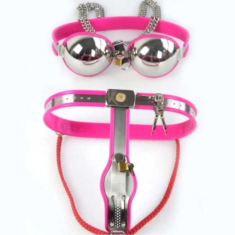 Female chastity belt 2pcs/set,stainless steel chastity device bra panty