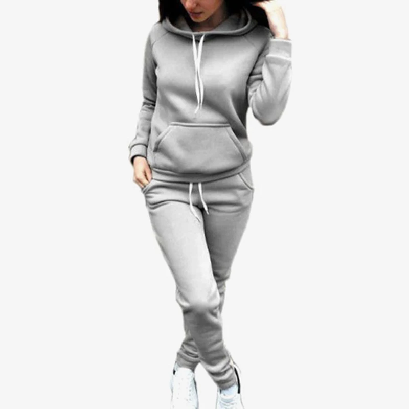 

Women's Winter Hooded Tracksuit 2 Pieces Set 2019 Autumn Long Sleeve Sports Suit Sweatshirt Female Lace Up Pocket Clothes Woman