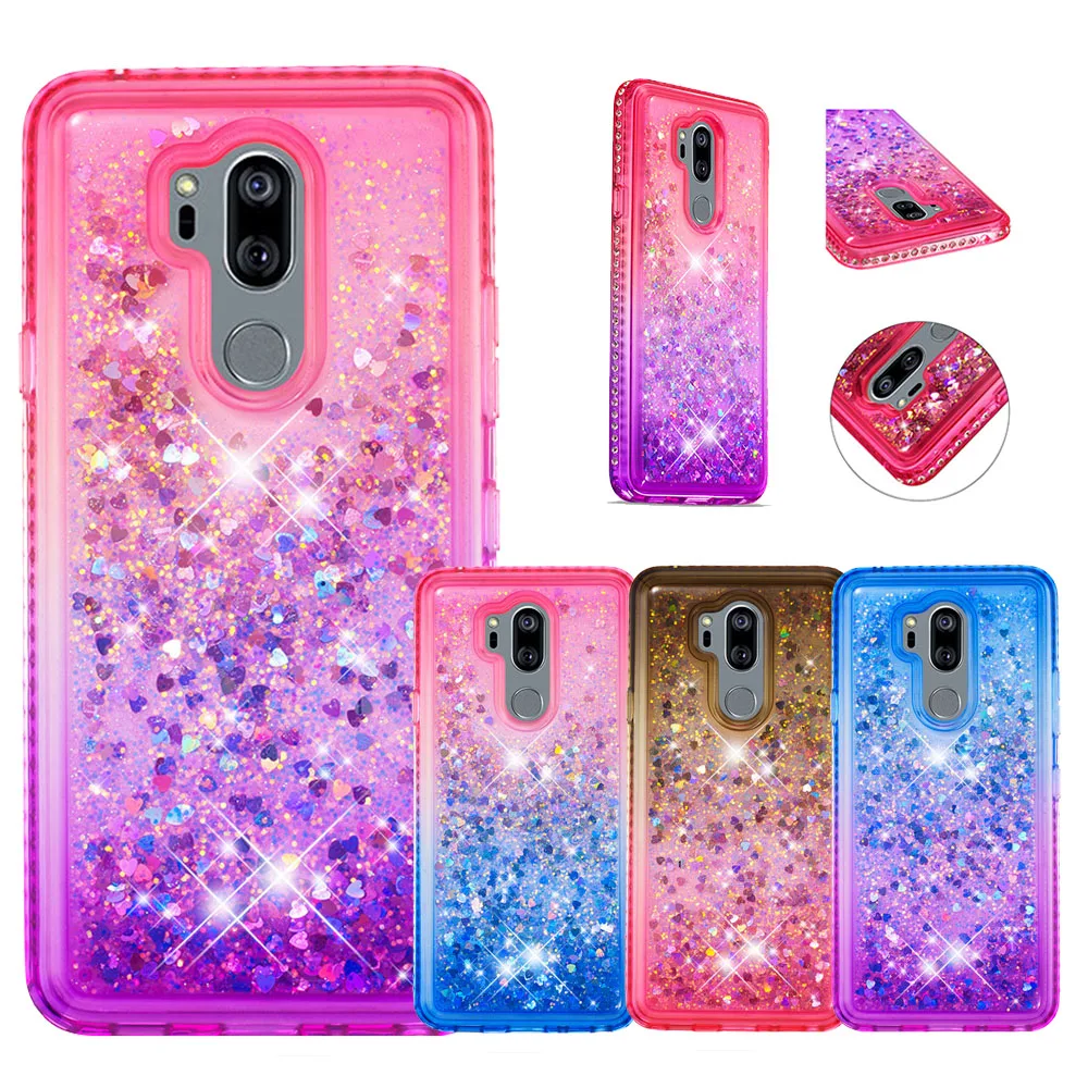 

Gradient Quicksand Diamond Case for LG K8 2018 G7 Love Heart Glitter Cover for Stylo 4 V40 ThinQ X Power3 Bling Sequins Capa