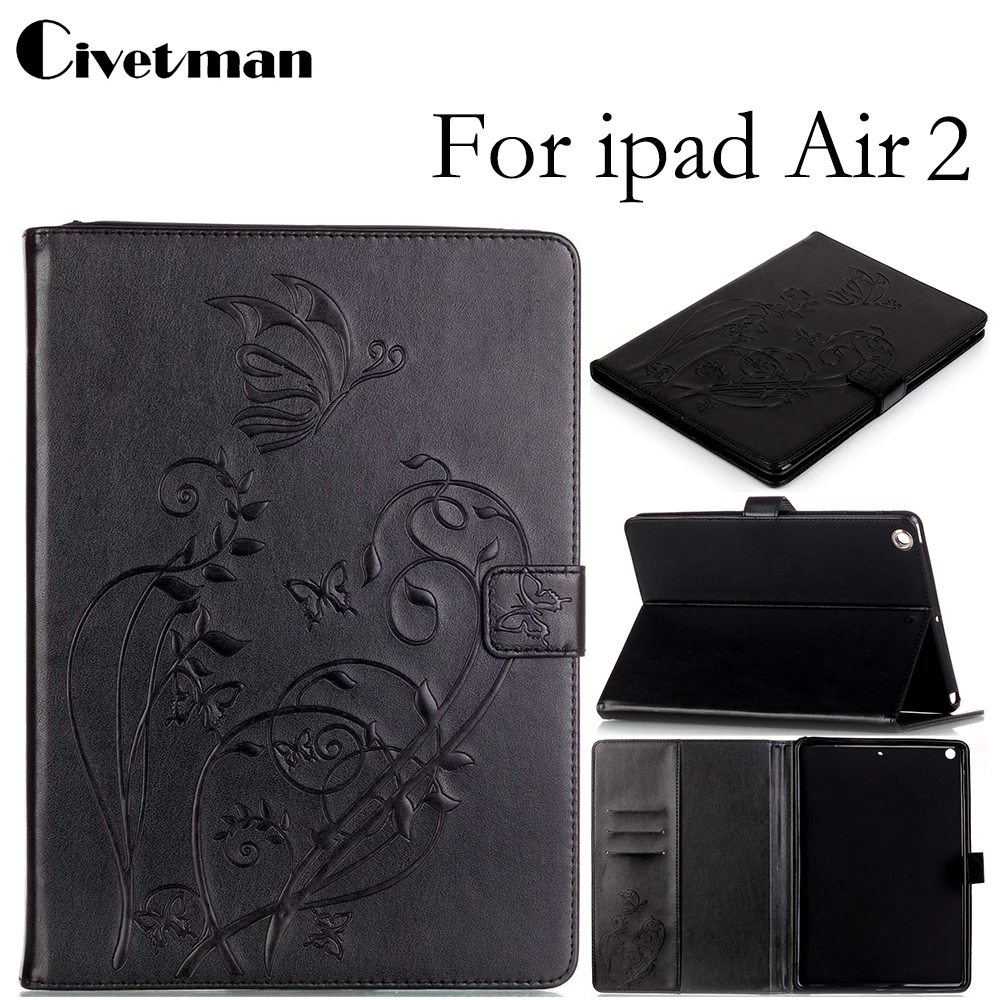 

Luxury Embossing Case For Ipad Air 2 PU Leather Smart Case for iPad Air 2 in Unique Fashion Floral Totem Vintage Feather Design