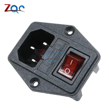 

3 in 1 Black Red AC 250V 10A 3 Terminal Power Socket with Fuse Holder With Rocker Switch