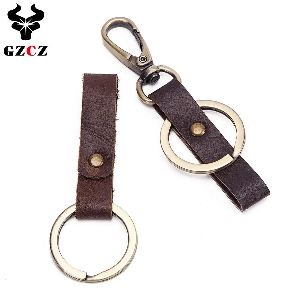 

2Pcs/Lot Genuine Leather Key Chain Ring Men Crazy Horse Leather Car Keychain Holder Case Key Bag for Car Accessories Gift