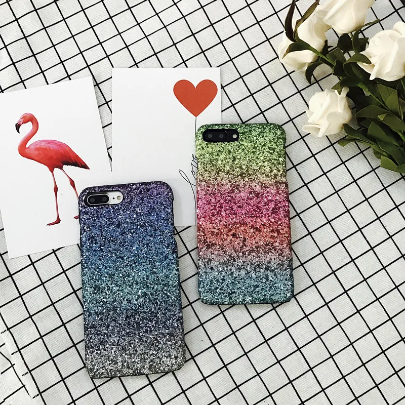 Aoweziic Luxury Sexy Diamond Secret Colorful Gradient Glitter Bling Powder Case For iPhone6S Sparkle Cover For X XS 7 8 Plus Diy