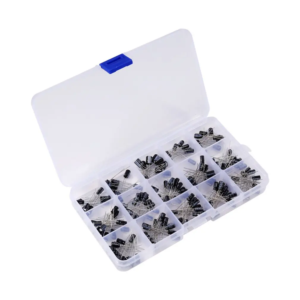 

200Pcs/Kit Radial Capacitors Set 15 Values 0.1uF-220uF Electrolytic Capacitor Assortment Kit 10V/16V/25V/50V Capacitor Pack