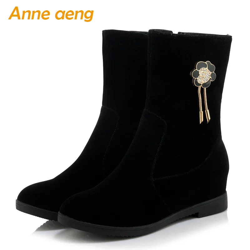 

2019 autumn winter women boots Ankle 5CM height increasing zip ladies sexy snow boots black winter women shoes big size 33-40