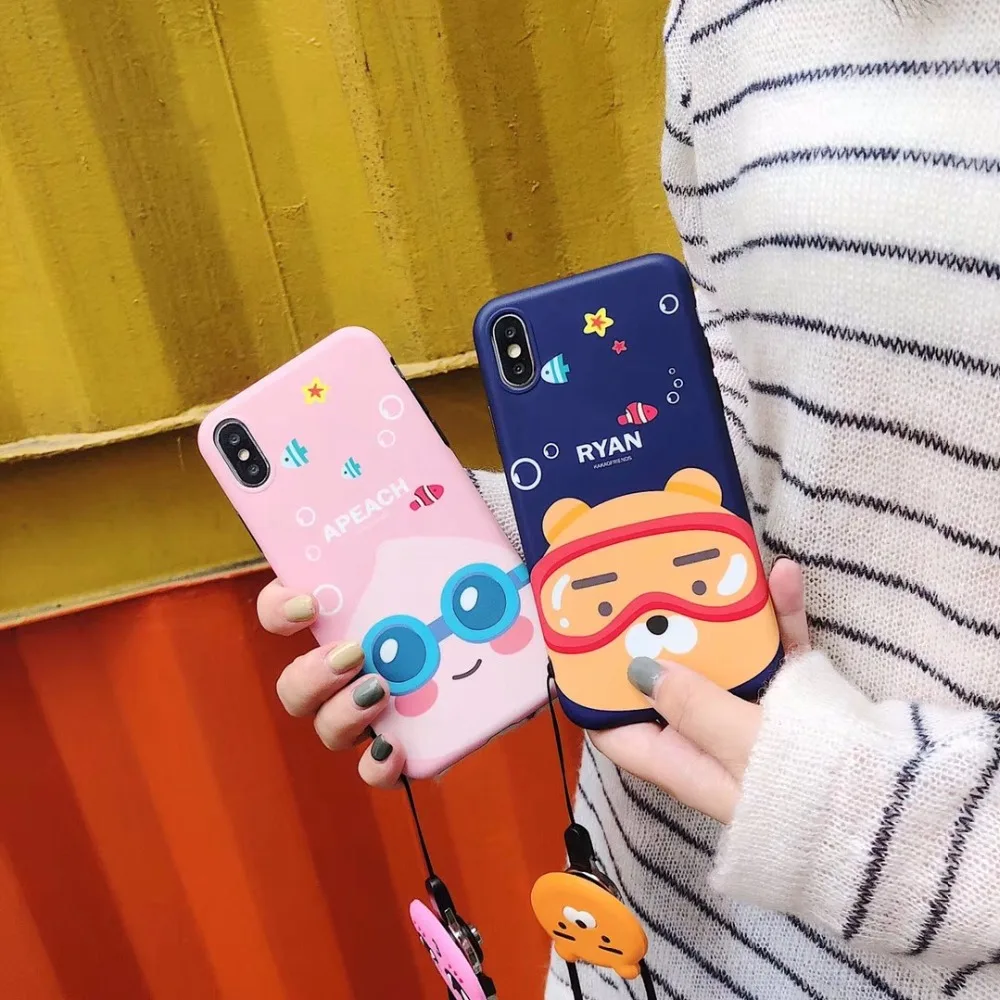 3d cartoon cute phone case soft silicone strap for iphone x 7 7plus 8 8plus 10 6 6s plus korean couples designer cover |