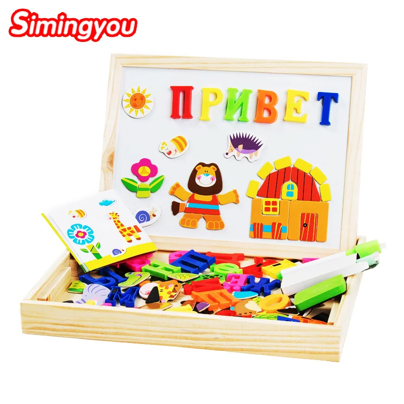 

Simingyou Learning Education Puzzle Russian /English/Numeral 8 Styles Wooden Magnetic Puzzle Drawing Board Toys Hobbies