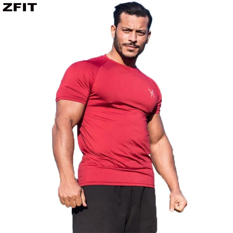 

ZFIT 2019 Gym Shirt Sport T Shirt Men Fitness Running Shirts Short Sleeve Training T Shirt Mens Tops Rashgard Sportswear