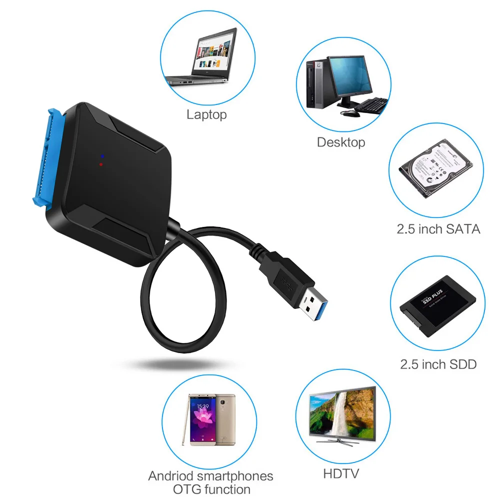 

Latest SATA USB3.0 Adapter Cable Converter 22 Pin USB 3.0 To SATA Cable Adapter For 2.5 Inch 3.5 Inch HDD SSD Hard Disk