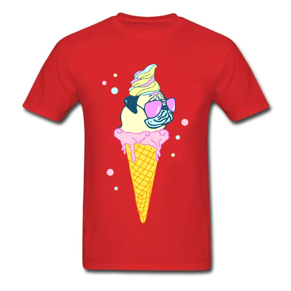  Men's T-Shirt ice cream pug Design Tops Shirt Pure Cotton O Neck Short Sleeve Design Sweatshirts NEW YEAR DAY ice cream pug red