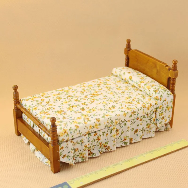 

1/12 Wooden Dollhouse Miniature Bed Bedroom Furniture Accessories Doll House Toy