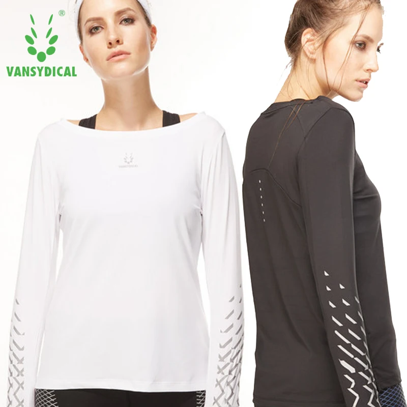Vansydical Fitness Tops Women's Sport T shirts White Printed Yoga