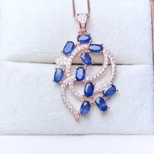 Натуральное Настоящее сапфировое ожерелье кулон 0.35ct* 10 шт драгоценный камень Серебро 925 пробы для мужчин или женщин# Y193404
