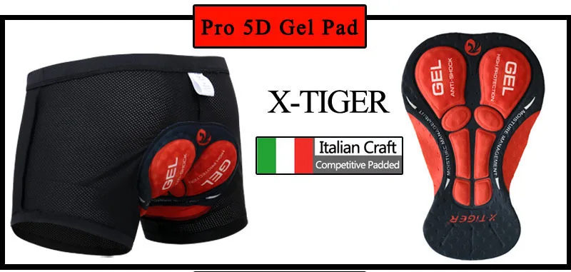 X-Tiger Upgrade Cycling Shorts Bicycle Silicone Cushion Pro 5D Gel Pad Shockproof Underpant Bike Underwear for Triathlon