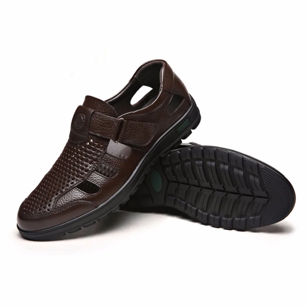 ZJNNK/мужские сандалии для папы; Мужская Летняя обувь из коровьей кожи; цвет черный, коричневый; дышащая мужская обувь с перфорацией; 839