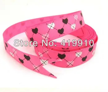 

5 Yards Fuchsia Argyle Hearts 16mm Wide Wedding Craft Printed Grosgrain Ribbon c11