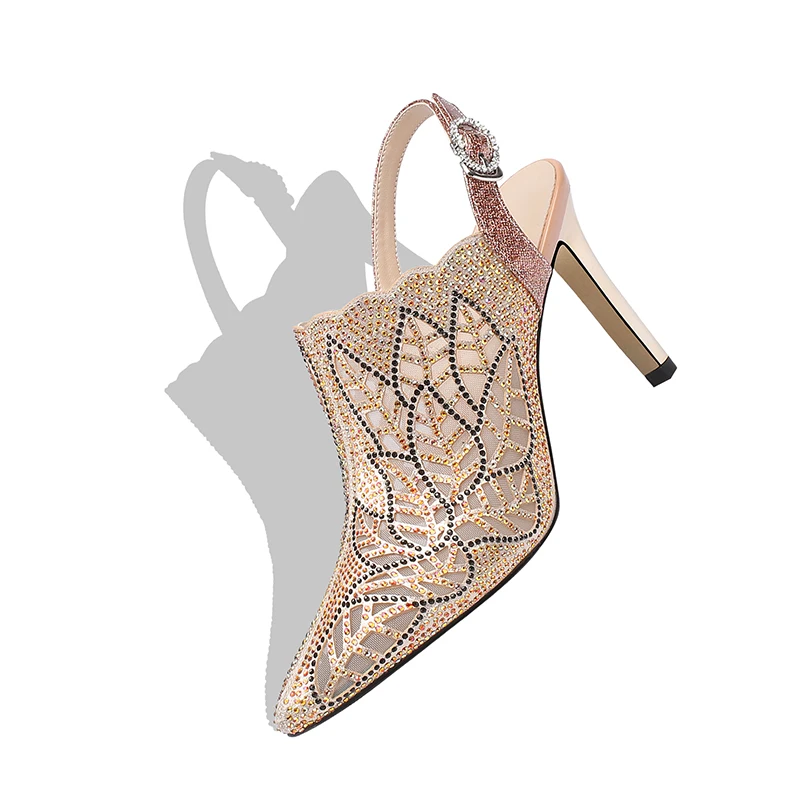 ISNOM сетки Кристалл новые туфли-лодочки Женская обувь на высоком тонком каблуке, туфли-лодочки свадебные туфли женские острый носок слингбэки женские летние