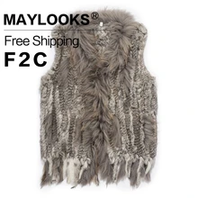 2017 New Arrival Women’s Natural Real Rabbit Fur Vest Short Coat/Jacket Rabbit Knitted Winter Women Tops Slim Fur vests CS79