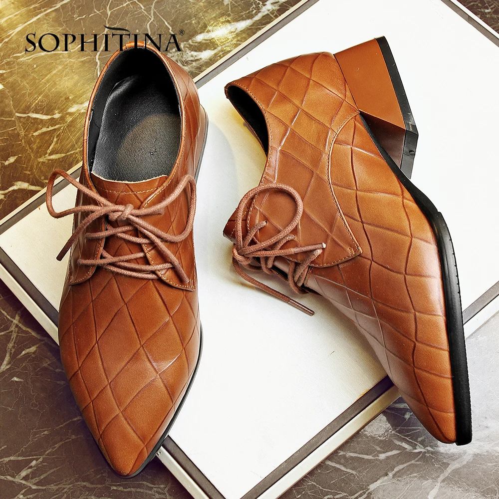

SOPHITINA Women's Large Size Pumps Office Lace-Up Comfortable Med Square Heel Pointed Toe Shoes Cross-Tied Neutral Pumps MO44