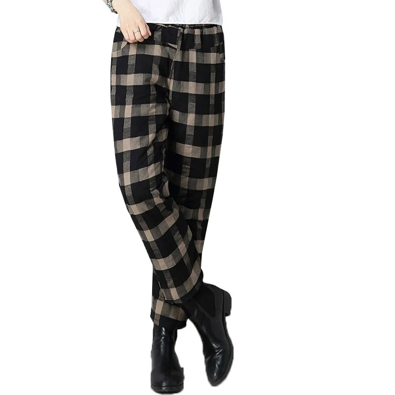 Beste N. XINZHE Vintage Plaid broek zomer Katoen Linnen Losse Harem Broek vrouwelijke Lente Vrouwen Enkellange Broek Broek 3xl
