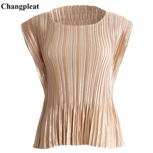 Changpleat Новые однотонные женские футболки без рукавов топы miяк плиссированные модные дизайнерские с эластичной талией женские короткие футболки Tide T9