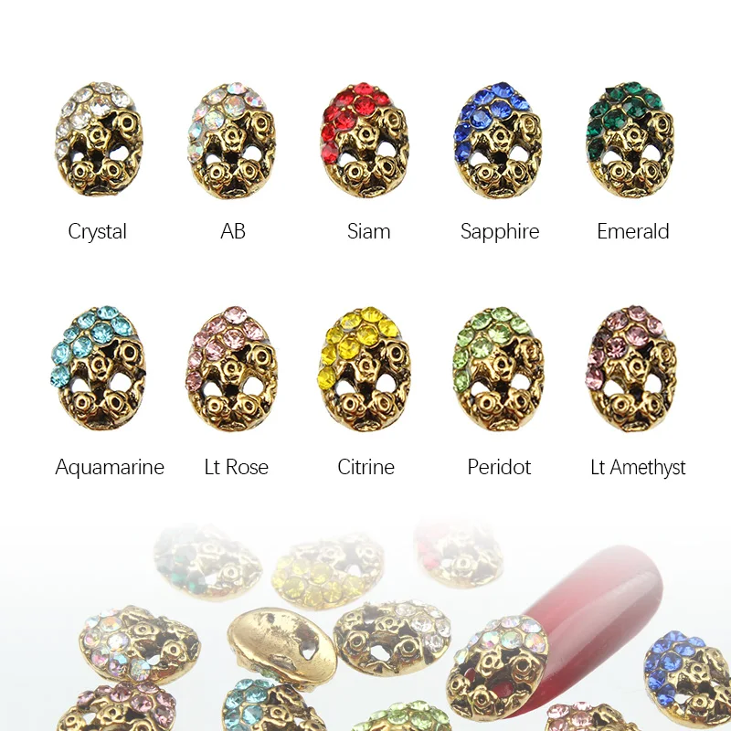 

TENGJIAN 20/50pcs Small Skull Bone Rhinestones for Nails Crystal Flat Back Alloy Halloween Skeleton Charm 3D Nail Art Accessoire