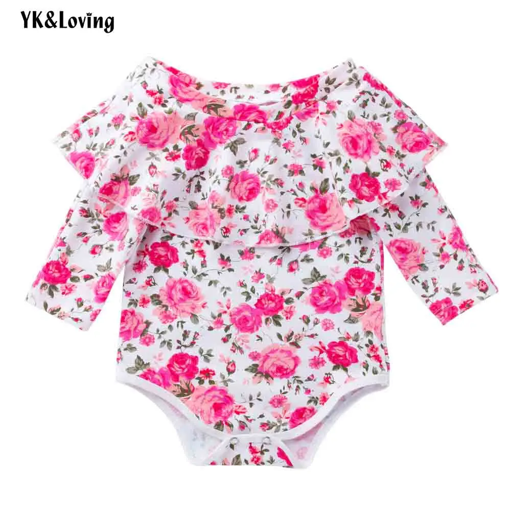 

YK&Loving Flower Baby Rompers Newborn Girl Clothing Cotton Warm White Pink Cute Flower Girl Rompers Florla Clothes Outfit Romper