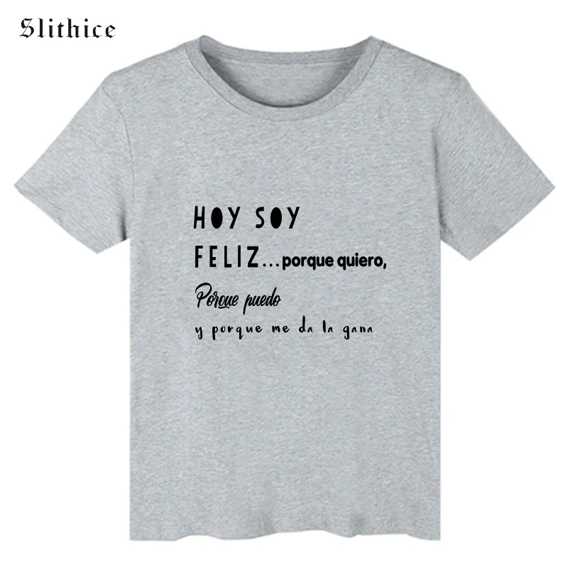 Slithice/модные футболки в испанском стиле с буквенным принтом; женские повседневные футболки с коротким рукавом из хлопка; летние женские футболки; Топ белого и черного цвета