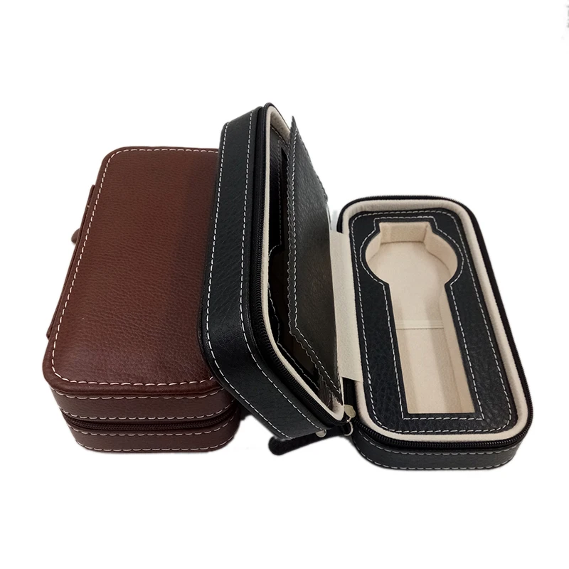 Highquality Leather Box Easy To Carry Portable Two Watches Zipper
