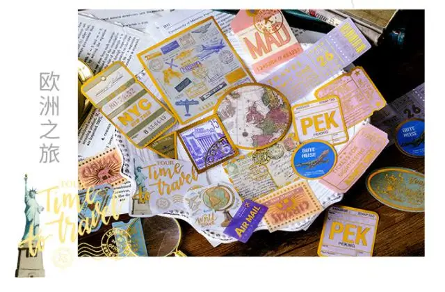 Coloffice 60PCs/Set Renaissance Gilding Paper Big Stationery Sticker Bag Creative Album Students Diary DIY Decorative Stickers - Цвет: 6