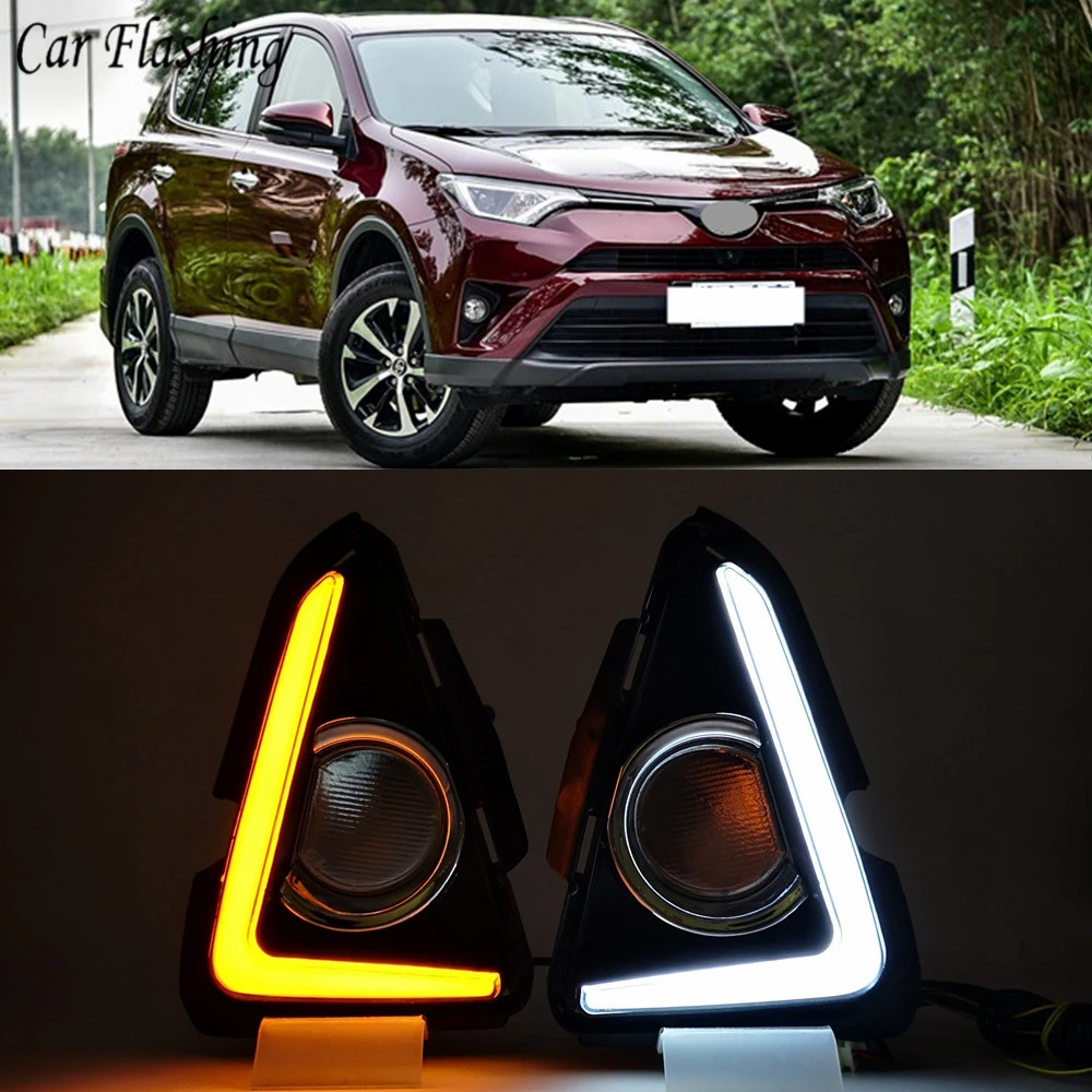 2 шт для Toyota RAV4 автомобилей светодиодный DRL Габаритные огни с поворотом сигнала Автомобильная противотуманная лампа аксессуары лампы