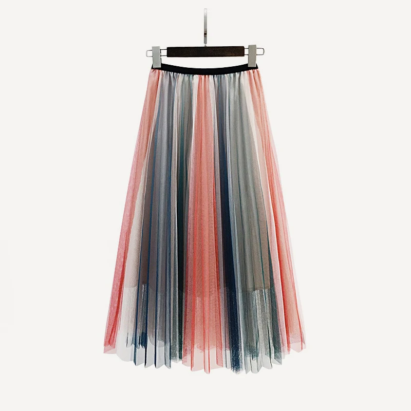Women Skirts Net Yarn Half Skirt Summer Fashion Rainbow Color High