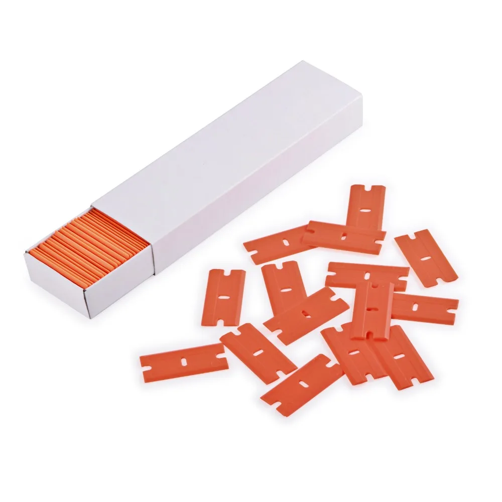 EHDIS 100pcs Plastic Razor Scraper Blade Double Edged Vinyl Car Wrap Squeegee Sticker Film Old Glue Remover Auto Cleaning Tool