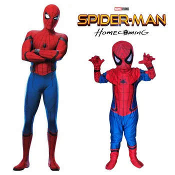 

New Spiderman Homecoming Cosplay Kids Costume 2017 Tom Holland Spider Man Bodysuit with Mask Teen Boys Superhero Costume Outfit