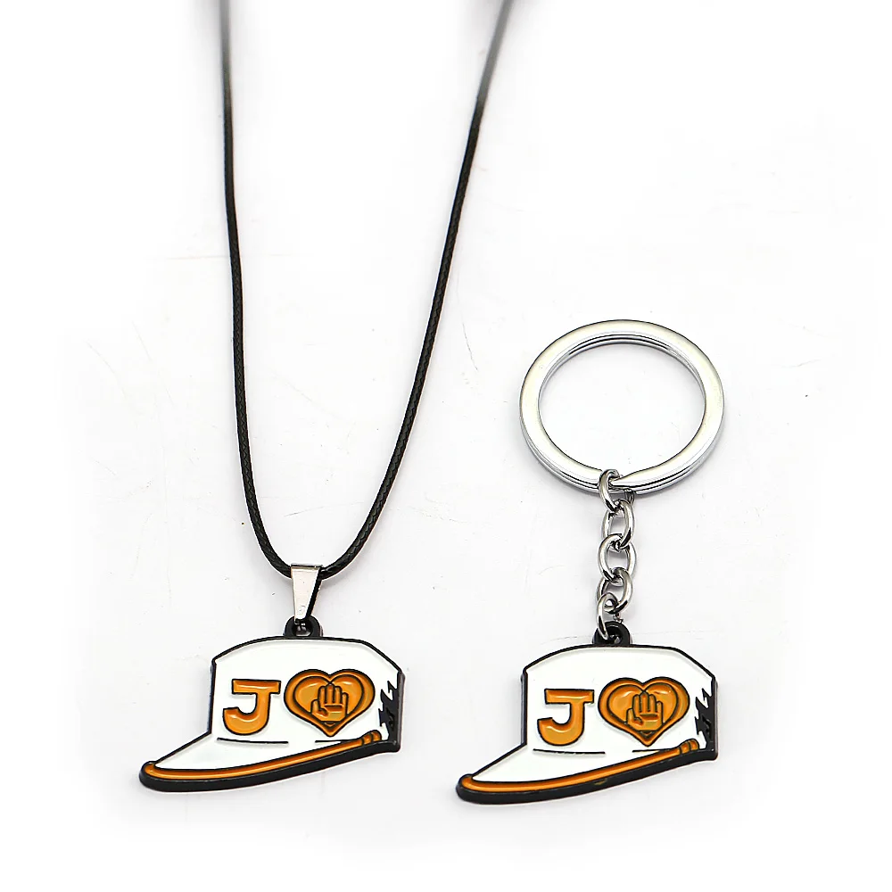 

2018 JOJOS BIZARRE ADVENTURE Keychain Silver Alloy Kujou Jotarou Student Hats DIO Caps Keyring Holder Rope Chains Anime llaveros